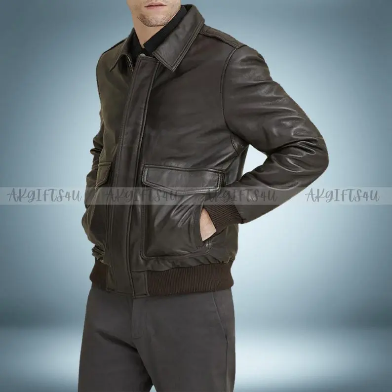 Handmade Men's A-2 Flight Air Force Bomber Leather Jacket | Black - Brown Genuine Lambskin Leather Jackets for Men Gift for Him