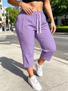 High-Stretch Ice Silk Capri Pants for Women Quick-Dry Lightweight 7/8 Jogger Pants with 3 Zipper Pockets, Elastic Waist Athletic Casual Trousers for Running, Gym & Everyday Wear Womenswear