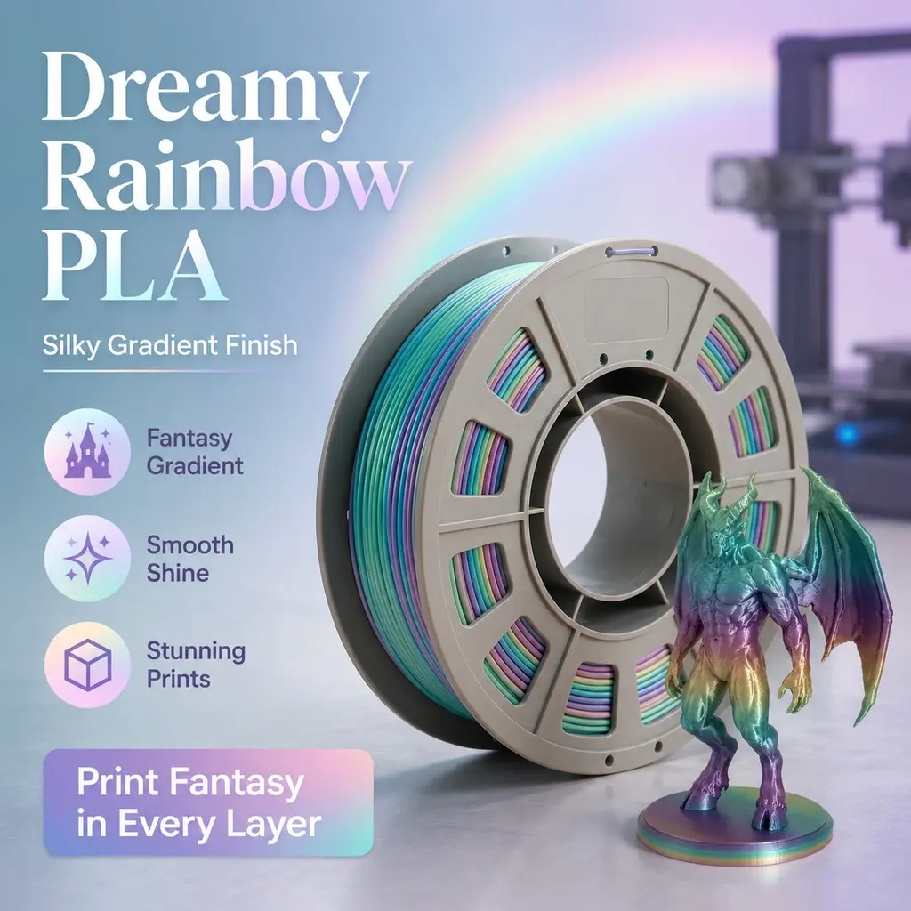 Silk Rainbow PLA 3D Printer Filament, 300g Mini Spool 1.75mm - Shiny Gradient Multicolor for FDM Desktop 3D Printers, 3D Printing Supplies, All Mainstream 1.75Mm Desktop 3D Printers