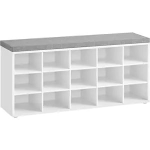 CUSTOS - Shoe Bench, Bench with Padded Seat, Entryway Bench with 15 Compartments, for Bedroom, 11.8 x 41.3 x 18.9 Inches, Cloud White and Dove Gray ULHS15WT