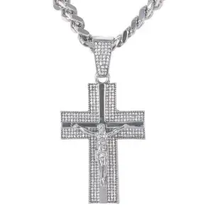 Men's Hip Hop Cross Necklace Iced Out Design with Cuban Chain