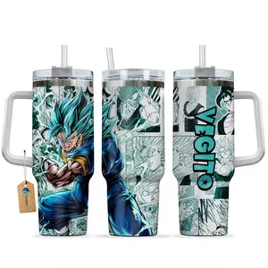 Vegetto Insulated Tumbler with Handle and Straw - 40oz Stainless Steel Travel Mug - Dragonball Gift for Fans - Double Wall Vacuum Cup for Hot/Cold Drinks, Stainless Steel Travel Mug