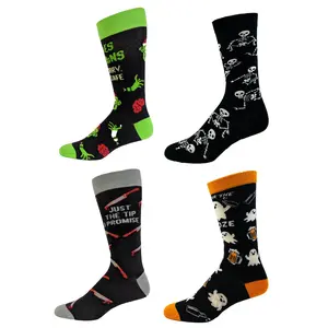 Mens Halloween Sock Bundle Funny 4 Pack of Spooky October Footwear for Guys Funny Graphic Socks Comfortable Fitted Spandex Cotton