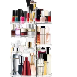 Makeup Organizer 360 Rotating Cosmetic Organizer DIY Adjustable Makeup Carousel Spinning Holder Rack, Large Capacity Cosmetic Storage Box Makeup Brushes Organizer for Vanity Countertop (Clear)