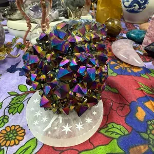 Titanium Aura Quartz Cluster 4” | 1 lb 8 oz  Crystal of Joy, Vitality & Aura Protection – Amplify Energy & Embrace Radiant Transformation
