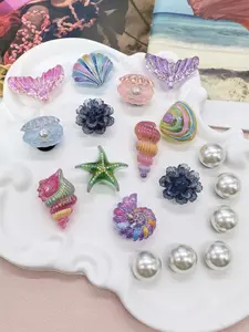 18PCS Ocean Theme Colorful Conch Starfish ABS Shoe Charms Accessories Funny Mermaid Tail Shell Flower Clogs Shoe Buckles Decorations Personalized Artificial Faux Pearls Shoe Clips Women Bubble Slippers Garden Shoes Beach Bag Ornaments Birthday Party Gifts