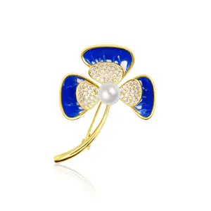 Azure Delight Clover Brooch