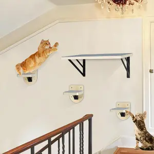 Cat Wall Shelves with 3 Steps – Sturdy & Stable Wall Mounted Cat Furniture for Climbing, Playing & Resting with Premium Scratch Pad storage box cat  wall  shelves white/black wall art holiday haul