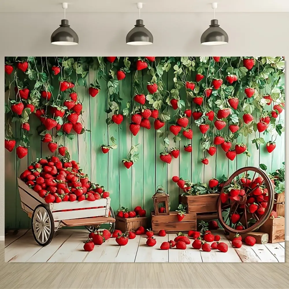 1pc Soft 2D Flat Strawberry Harvest Festival Polyester Photography Backdrop - Durable Textile Banner, Party Decoration, Ramadan Eid Al-Fitr Themed, Boat-Use Recommended, Various Sizes