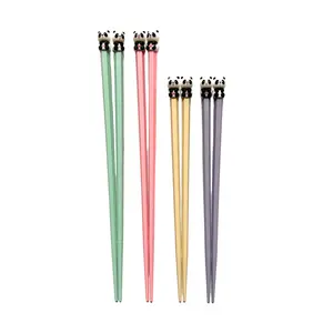 THY COLLECTIBLES 4 Pairs Colorful Fiberglass Non-Slip Reusable Family Chopsticks Dishwasher Safe, 2 Short 7.8" & 2 Long 9.5" - Cutlery