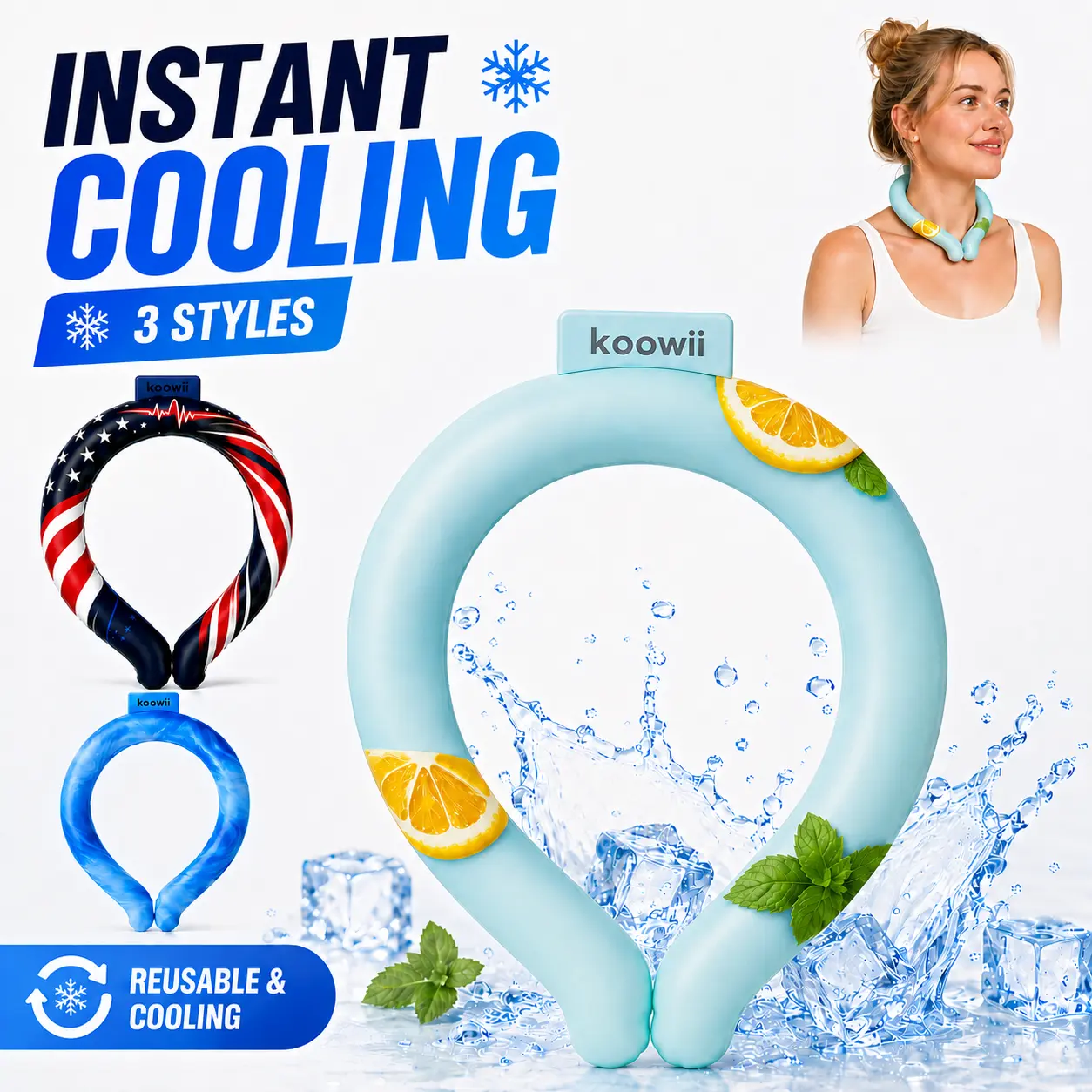 Koowii Neck Cooling Tube, Lightweight Ice Ring Cooler Wearable Body Cooling Products, Neck Coolers for Summer Heat Relief