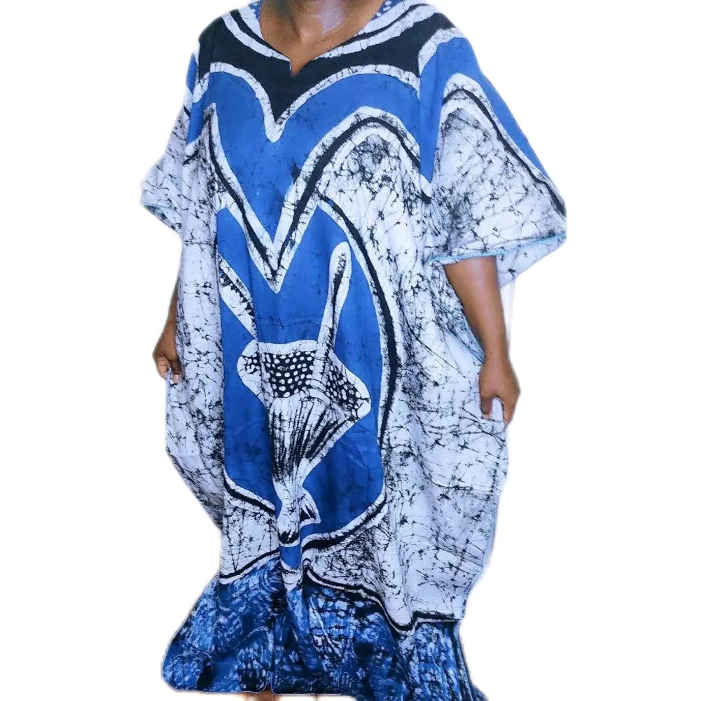 Women's Adhire Long Batik Boubou Maxi Dress - Multicolor Tie Dye Floor-Length Lady's Cotton Clothes, Breathable Casual Elegant Daily Wear (Boubou Bassam), Women's Clothes