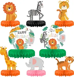 Safari Birthday Decorations Table Centerpiece - Jungle Animals Theme Party Supplies, Honeycomb Table Toppers for Animal Jungle Theme Party Decorations