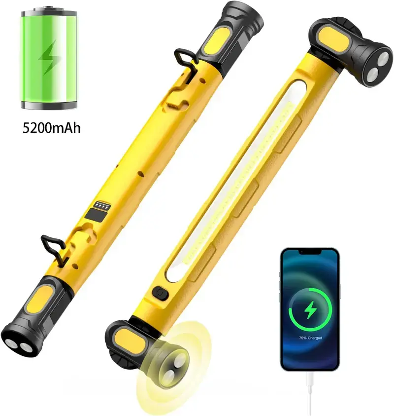 【Deals For You Days】3000LM Waterproof Cordless Under Hood LED Work Light Bar, 5200mAh USB-C Rechargeable, 3 Color Temp Modes, Magnetic Hook, Portable Mechanic Light for Car Repair, Garage