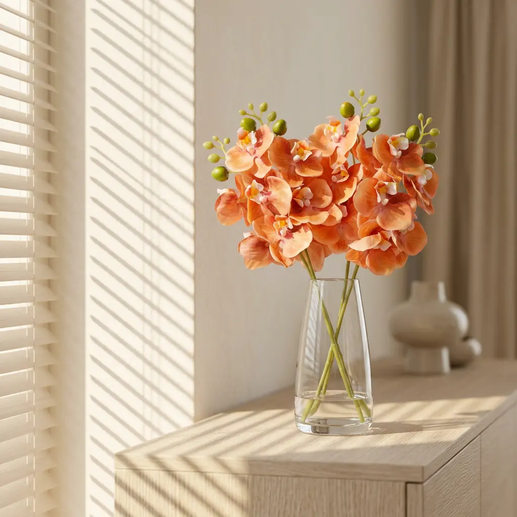 4-Pcs Artificial Flowers Real Touch Latex Phalaenopsis 17.7inch Artificial Orchid Stem Bouquets for Wedding Party Home Garden Decor,Orange,Pink,White,Green