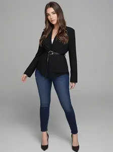 I Got Swag Black Work Blazer Belt - Long Sleeve Button Coat with Waist Tie, Solid Color, Lightweight Fabric, Ideal for Women's Wear, Boho Style