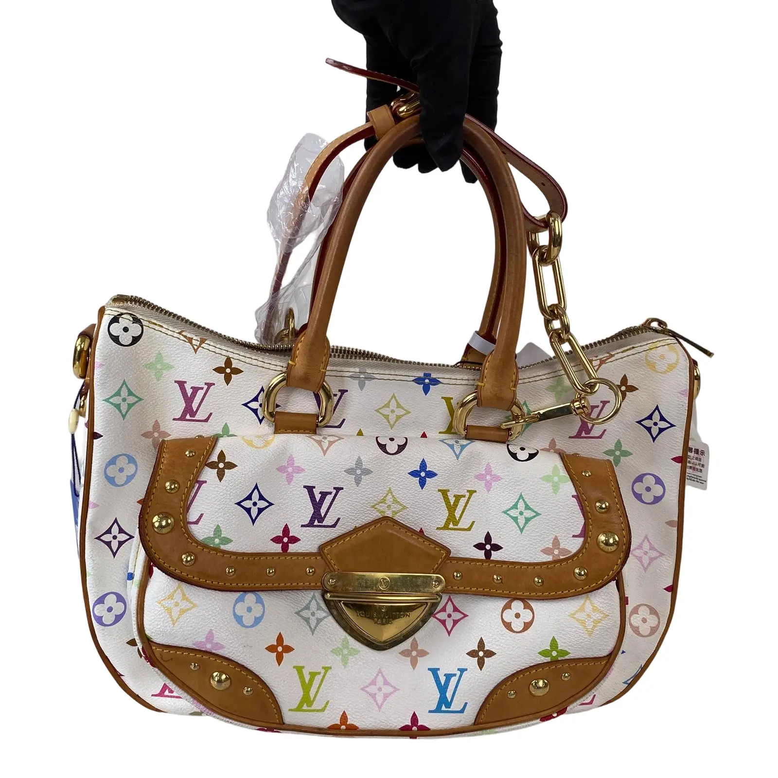 Pre-owned Louis Vuitton leather Shoulder Bags White Multicolor Monogram Rita Handbag with bag charm