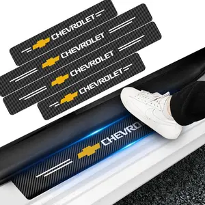 4Pcs Carbon Fiber Leather Door Sill Protector for Chevrolet , Anti-Scratch Car Entry Threshold Guard, Waterproof Wear-Resistant