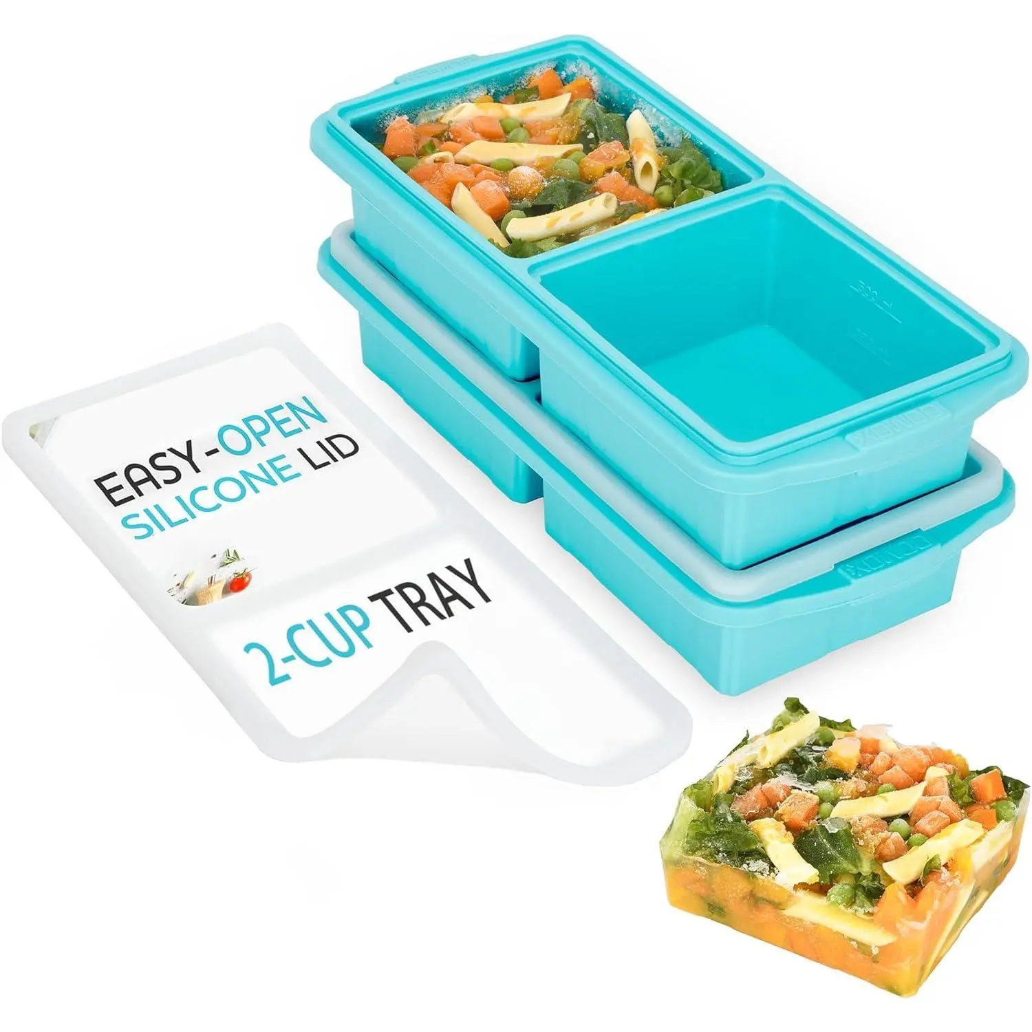Silicone Freezer Tray with Lid - Multi-Size Meal Prep Containers (1cup, 2cup), 1cup Large Ice Cube Molds, Oven Safe Dishwasher Safe Home Food Storage Solutions Freeze Food Portions Storage Boxes