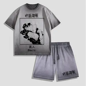Jujutsu Kaisen Mahito Washed T-Shirt Shorts Set, Vintage Anime Streetwear, Oversized Idle Transfiguration Graphic Tee