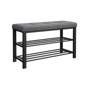 SONGMICS Black 3-Tier Shoe Rack with Gray Cushion