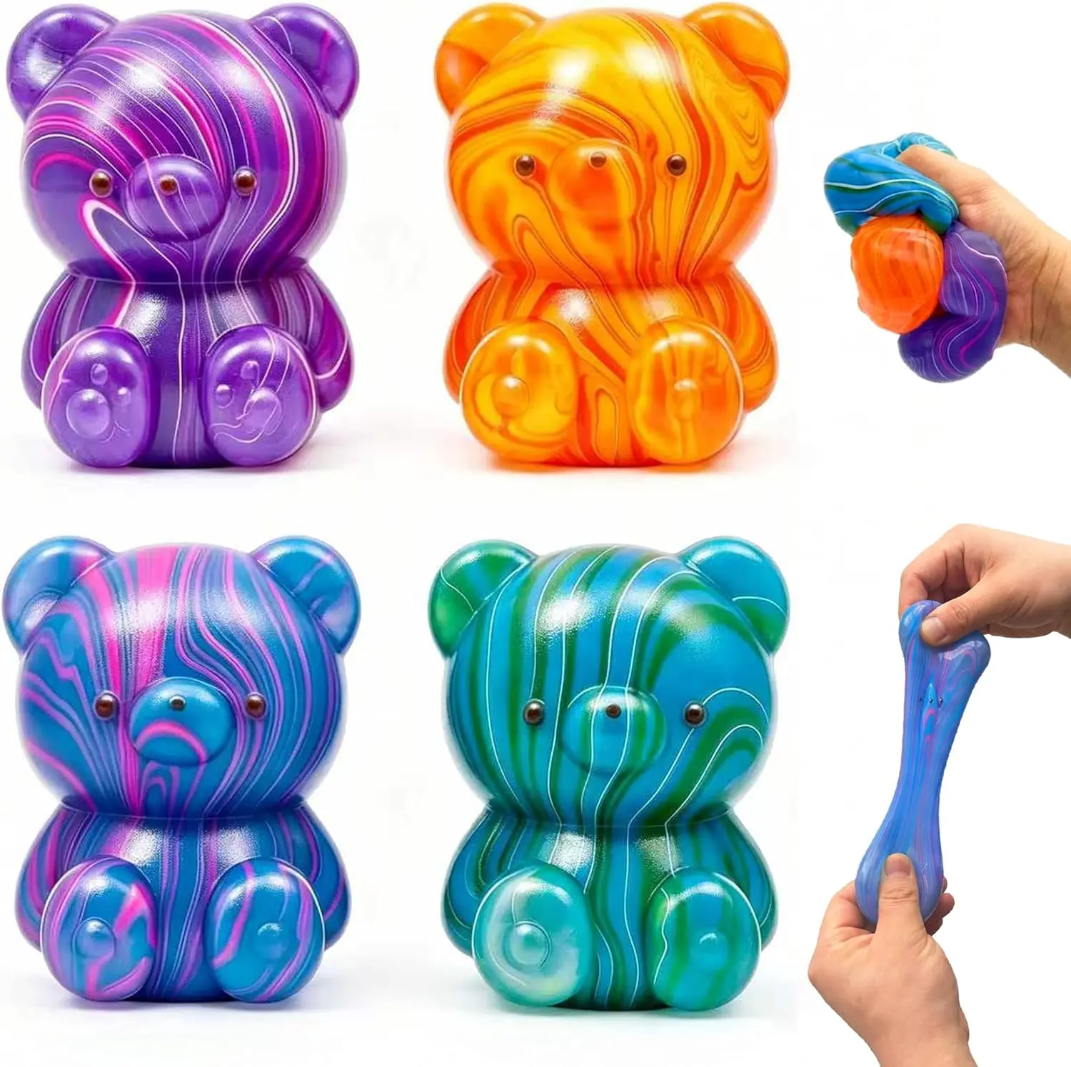 Summer Spring Gift 4 Pack Bear Squishy Toys, 3 Inch Durable Slow Rising Stress Relief Sensory Squeeze Toys for Adults and Kids, Birthday Gifts, Party Favors, Classroom Prizes