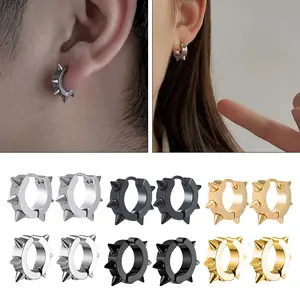 US-LUX - 1Pair Punk Stainless Steel Spiky Thorn Stud Earrings For Women Men Ear Clips Funny Street Pop Hip Hop Gothic Jewelry Accessories