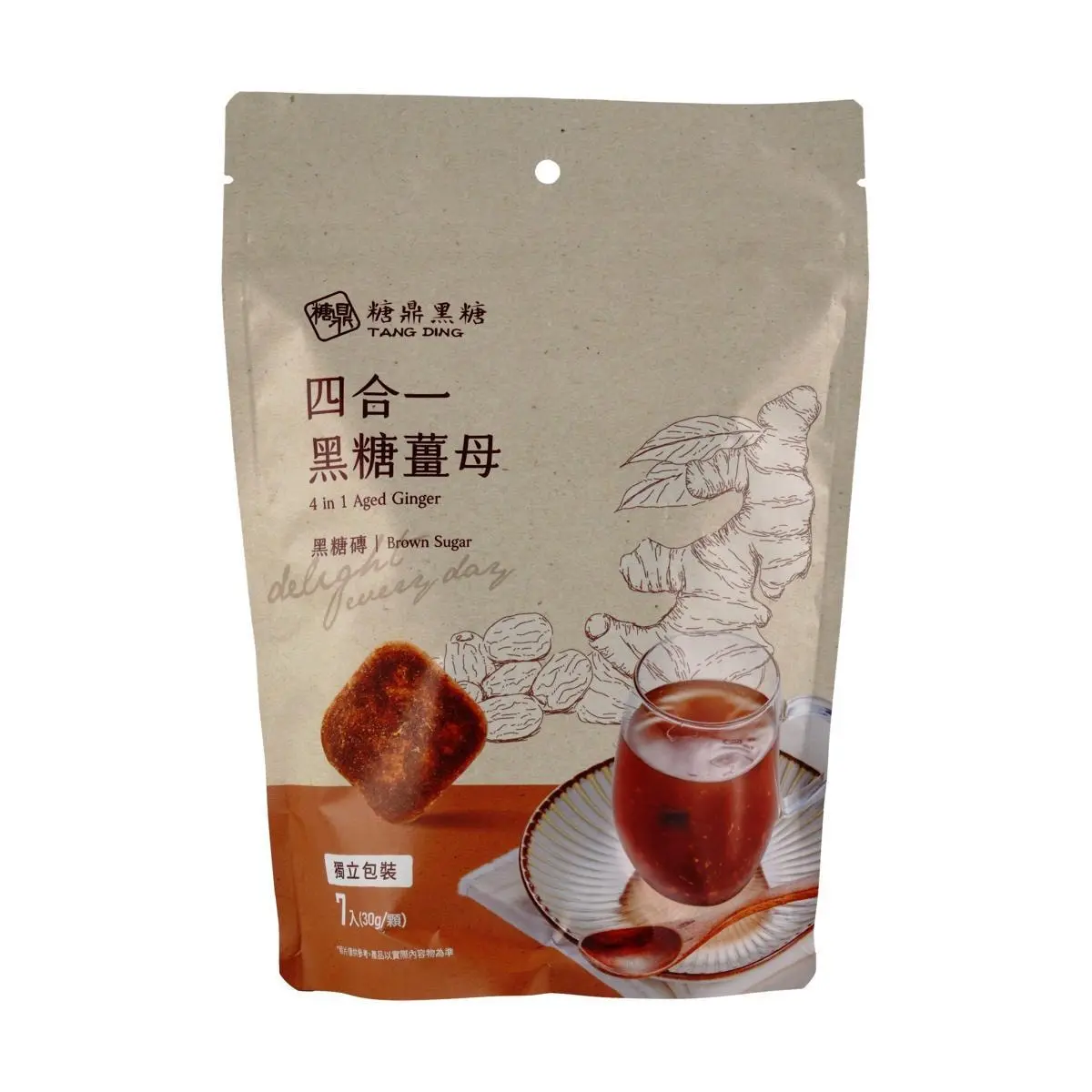 TANGDING 4-in-1 Brown Sugar Ginger Tea Bricks 7 Packs 210g - Authentic Taiwanese Recipe for Warmth & Wellness