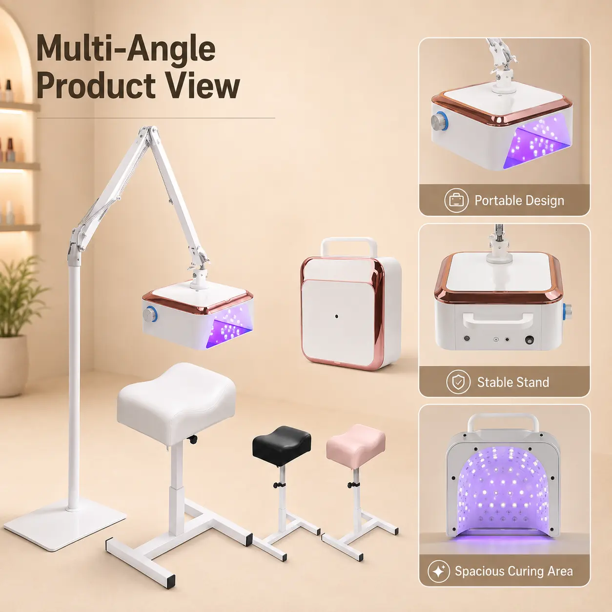 Professional UV LED Nail Lamp, 54W Fast Curing Dryer for Gel Polish, Manicure & Pedicure with 4 Timers, Auto Sensor and Adjustable Stand art kit, Nail Care, Salon, Auto On/Off, Nail Supplies, Led Nail Light, 54W Power