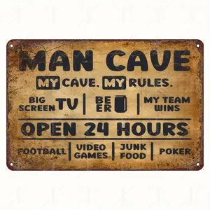 "My Rules" Vintage Metal Tin Sign - Rustic For Man Cave Wall Art With Humorous Retro Design, No Power Needed, Perfect For Home Decor & Guys' Night In, Metal Wall Art Decor