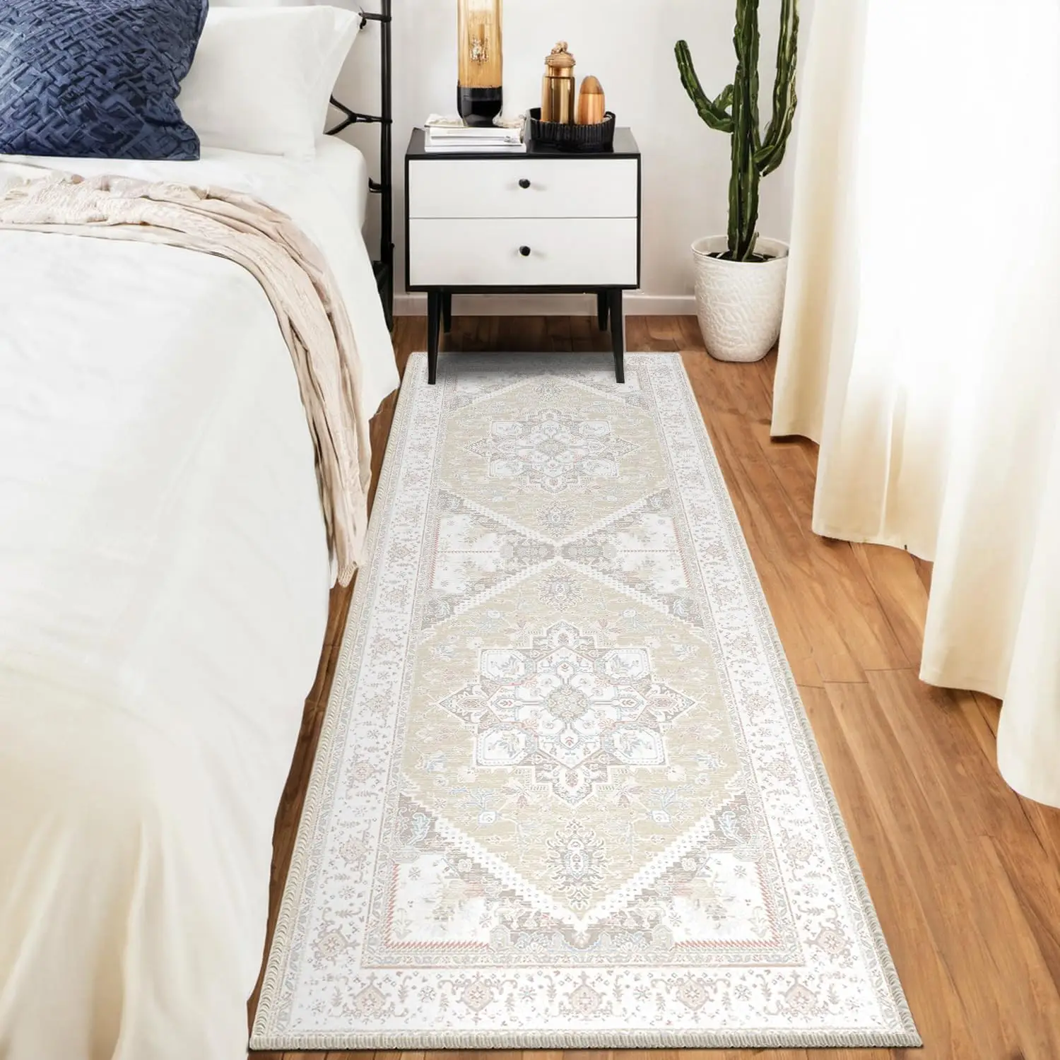 BESTSWEETIE Hallway Runner Rug, Lightweight Mat, Machine Washable Rug Moroccan Rugs Water Repellent Rug for Entryway, Living Room, Bedroom, Corridor O