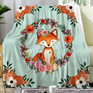 Flannel Blanket | Flower Fox Print Soft Flannel Throw Blanket, Warm Cozy Cute Fox Gifts For Kids Adults, Perfect For Bedroom Couch Sofa Living Room Home Decor | Home & Gift