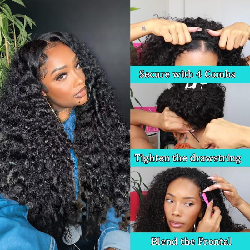 VOSILK Water Wave Half Wig 3 in 1 Drawstring Seamless Flip Over With Adjustable String Invisible Hairline Headband Wig Beginner Friendly Glueless Wig for Women