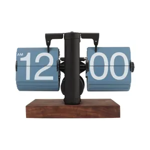 Flip Desk Clock, Digital Retro Automatic Turning Tube Clock, Battery Operated Mechanical Melting Clock for Home Room Office Decoration (Blue)