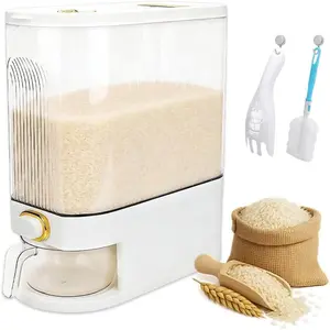 Rice Dispenser 22 Lbs-Large Grain Container With Measuring Cup,Organization For Cereal, Oatmeal, Coffee Bean, Pet Food, Pantry & Farmhouse (CLEAR)