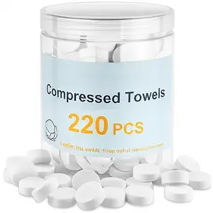 Queen Choice 220 Pcs Compressed Towels, Disposable Mini Tablets & Magic Towel Washcloths for Travel - Non-Woven, Cotton, Multi-Use, Anti-Bacterial