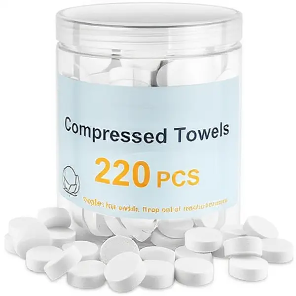 Queen Choice 220 Pcs Compressed Towels, Disposable Mini Tablets & Magic Towel Washcloths for Travel - Non-Woven, Cotton, Multi-Use, Anti-Bacterial