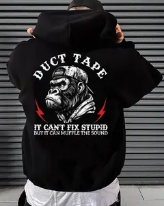 Duct Tape Can’t Fix Stupid Hoodie – Funny Sarcastic Men’s Hoodie – Gorilla Graphic Attitude Sweatshirt – Humor Gift for Him