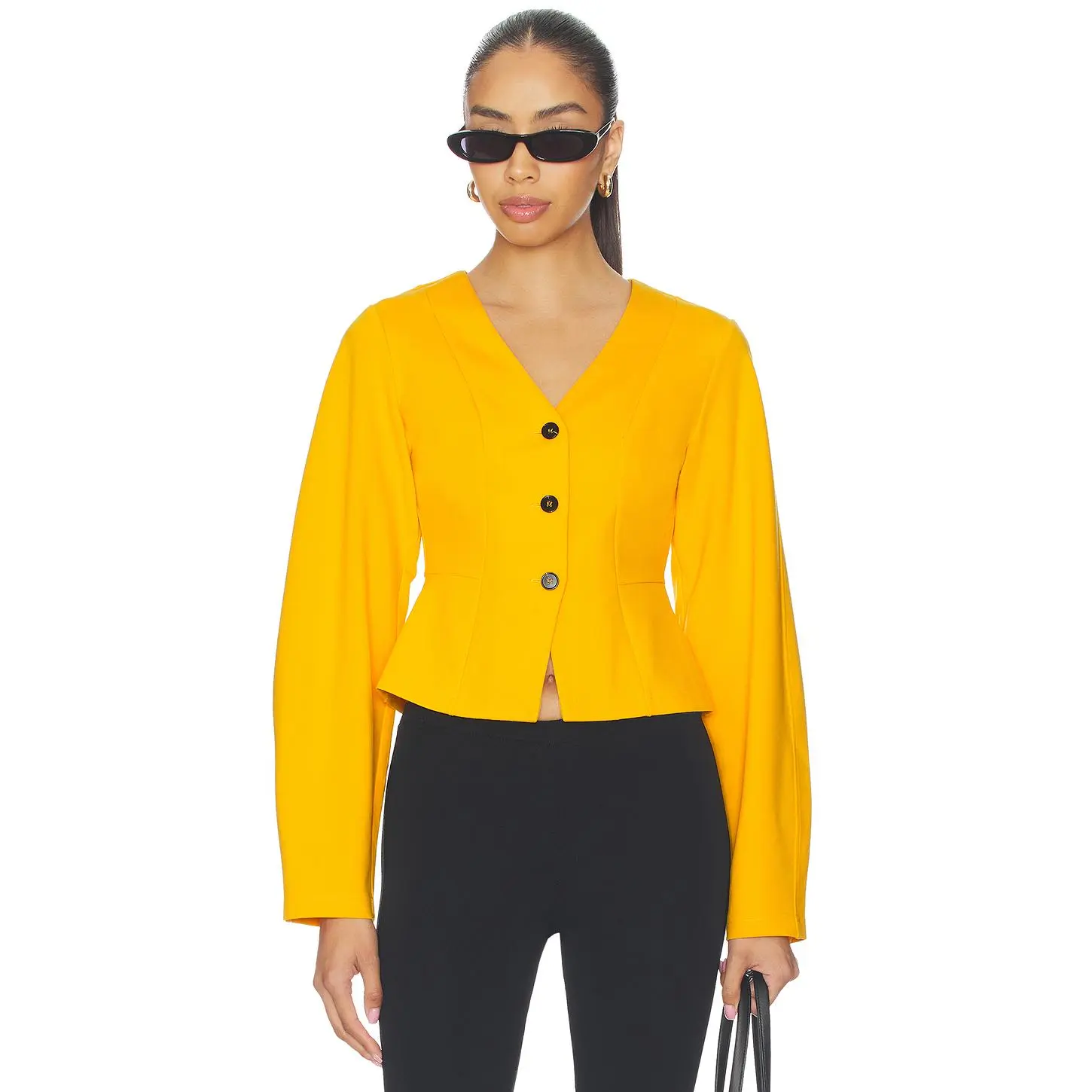 Women's ALIGNE Doyer Ponte Top - Yolk Color, Button Closure, Elastane Blend, Jersey Fabric