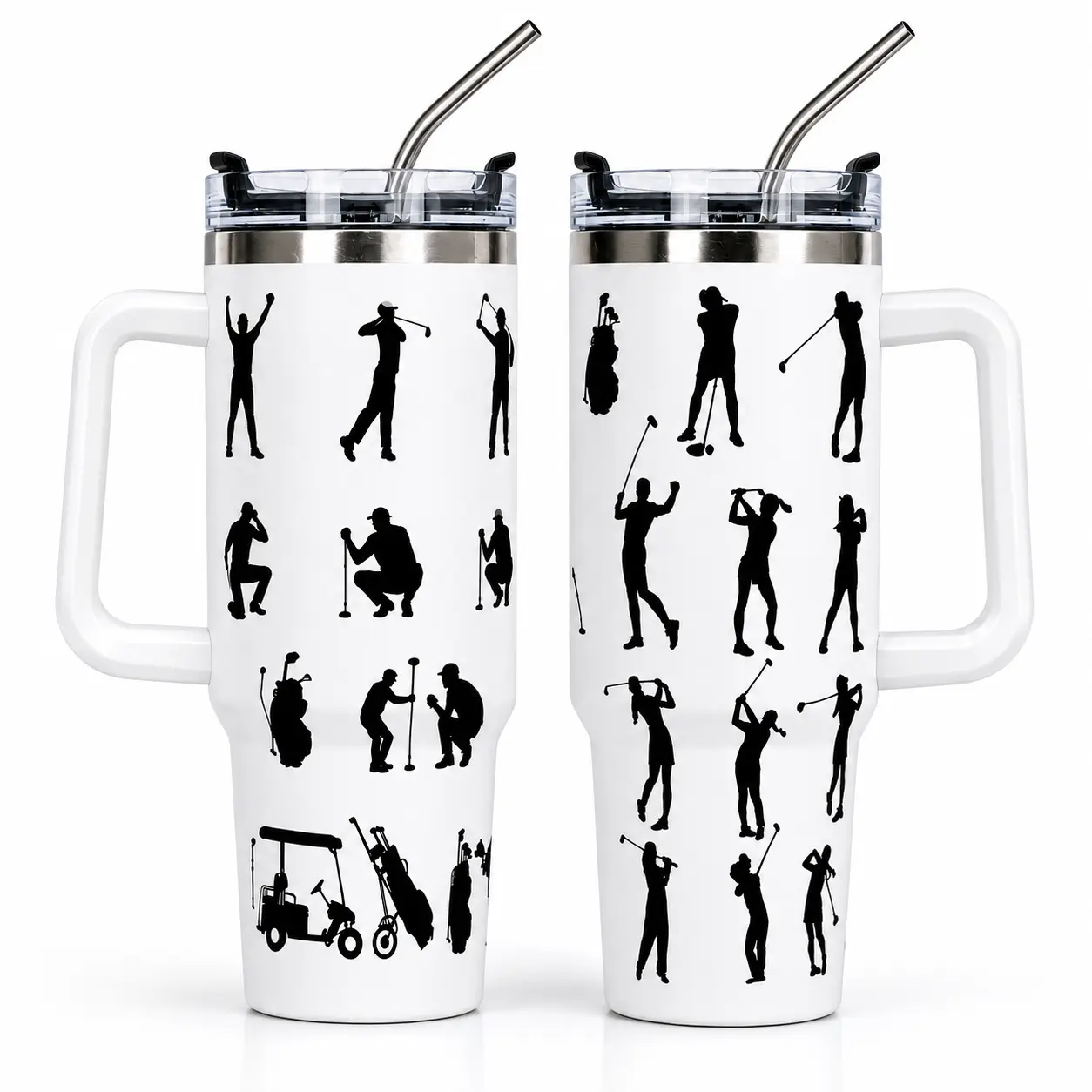 40oz Golf Stainless Steel Vacuum Flask Tumbler - Silhouette Insulated Travel Drinkware with Handle and Straw, Ideal Gift for Golf Lovers