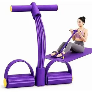 Multifunction Tension Rope, 6-Tube Elastic Yoga Pedal Puller Resistance Band, Natural Latex Tension Rope Fitness Equipment, for Abdomen/Waist/Arm/Leg Workout Training (Purple)