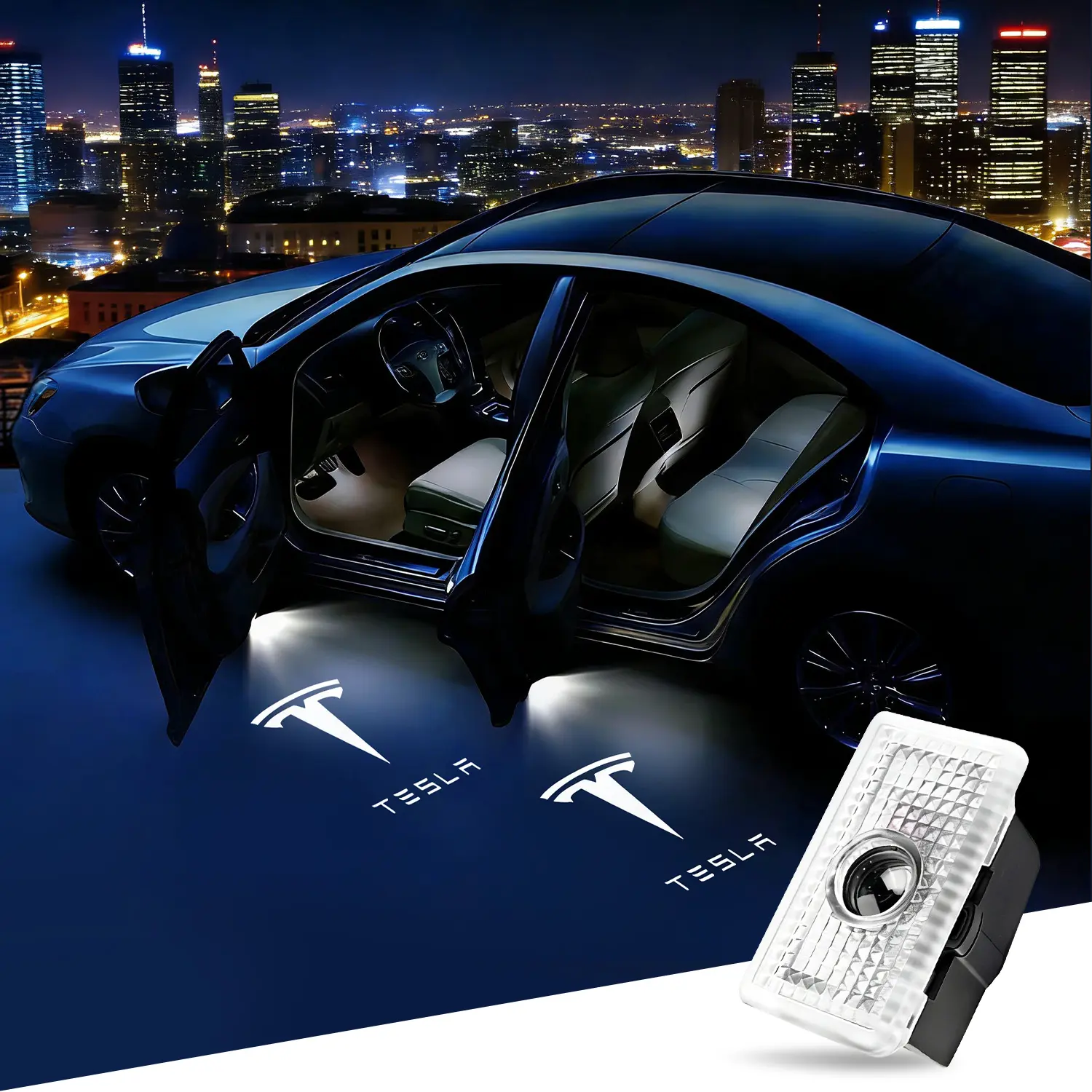 2PCS Tesla Door Logo Lights for Car Door Never Fade  HD LED Puddle Lights compatable with Model Y 3 S X, Premium Tesla Door ghost shadow Projection Lights, Easy Installation Car Accessories