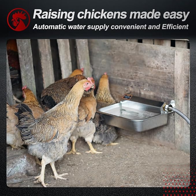 Large 6L Stainless Steel Automatic Square Dog Water Bowl Indoor & Outdoor Use Wall Mount or Floor Standing for Dogs Poultry Cattle Horses Livestock Easy to Clean (Hose Not Included)