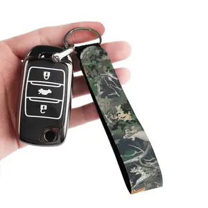 Earthy Brown Forest Camo Webbing Wrist Key Strap, Veteran Pride Daily Carry Polyester Webbing Keychain, Sturdy Auto Car Key Holder, Classic Hunting Utility Wristlet, Patriotic Veterans Day Gift For All US Military Veterans