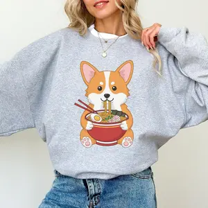 Corgi Ramen Sweatshirt – Funny Slurping Dog Noodle Bowl Crewneck, Cute Pet Lover Gift for Dog Moms & Dads
