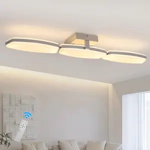 Garwarm Modern LED Ceiling Light Fixture with Remote Control, 23W Chrome 3000K-6000K Dimmable Pendant Lighting, Flush Mount Linear Ceiling Lamp for Bathroom Kitchen Living Room Cloakroom, 33.8IN