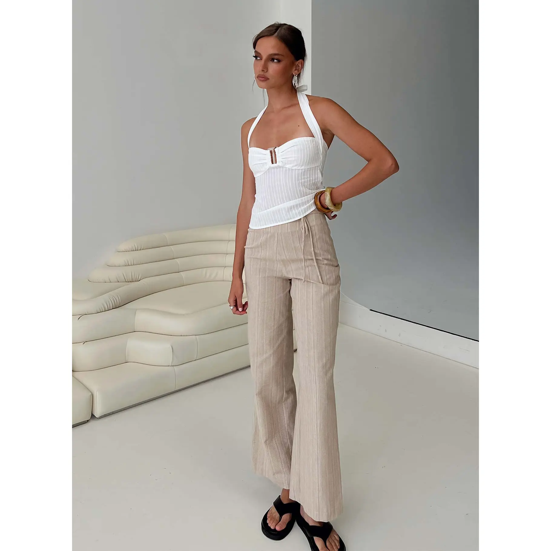 Rush Hours Tie Up Pants Beige