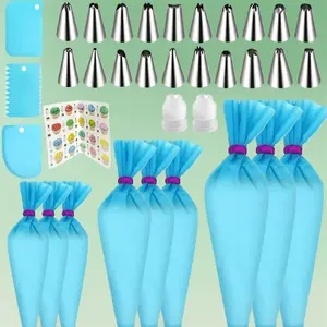 Reusable Piping Bags & Tips Set – 3 Sizes Silicone Pastry Bags (12’’+14’’+16’’) with Icing & Frosting Tips, Complete Cake Decorating Kit for Cupcakes, Cookies, Deviled Eggs & Baking Accessories