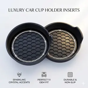 2-Pack Bling Rhinestone Car Coasters Universal Non-Slip Crystal Cup Holder Mats