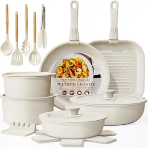 23-Piece Non-Stick Ceramic Cookware Set with Detachable Handles, Stackable for RVs, Oven Safe, Suitable for Induction Cookers, Cream White